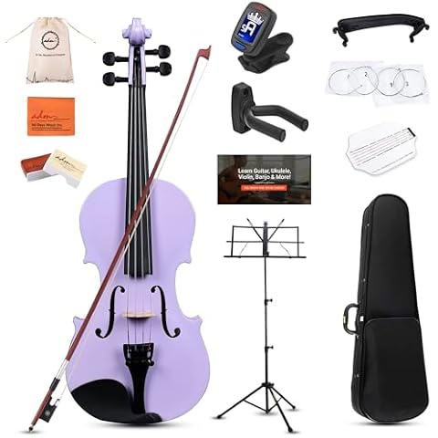 ADM Acoustic Violin for Kids Beginners, Acoustic Violin Fiddle for Teens Students Beginners Violin Starter Kit with Hard Case, Rosin, Shoulder Rest, Bow, Violin Music Stand Strings (Purple, 3/4 Size) Cover