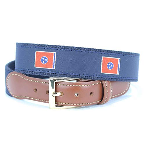 COUNTRY CLUB PREP Tennessee Flag Leather Tab Belt in Navy