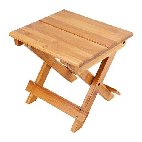 Frcctre Bamboo Folding Shower Stool, Portable Collapsible Small Stool for Shaving Shower Foot Rest, Great for Bath Spa Outdoor Fishing Camping Travel, Fully Assembled Cover