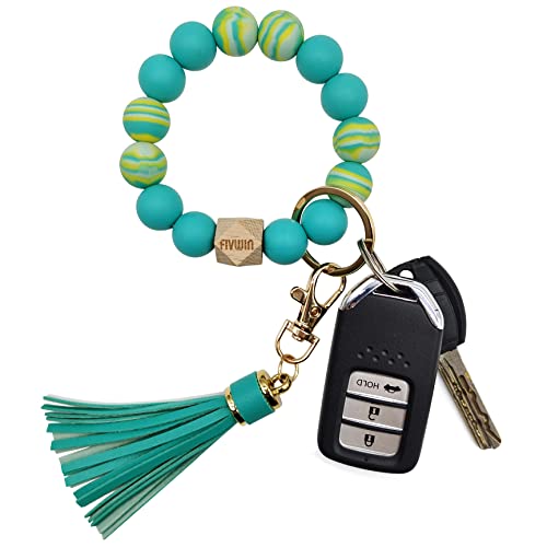 Fivwin Silicone Keychain Bracelet For Women Beaded Keyring Wristlet House Car Keys Ring Holder With Gift Box #TOP5