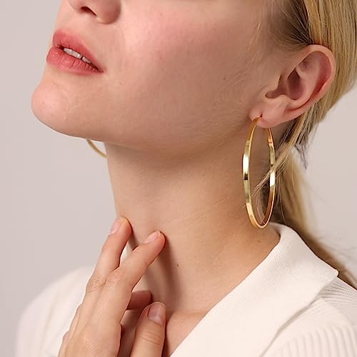 LOUMILEO Sterling Silver Hoop Earrings Large Silver Hoop Earrings for Women Lightweight Big Hoops Earring Hypoallergenic Thin Hoops Earring for Women 30/40/50/60/65/70MM3