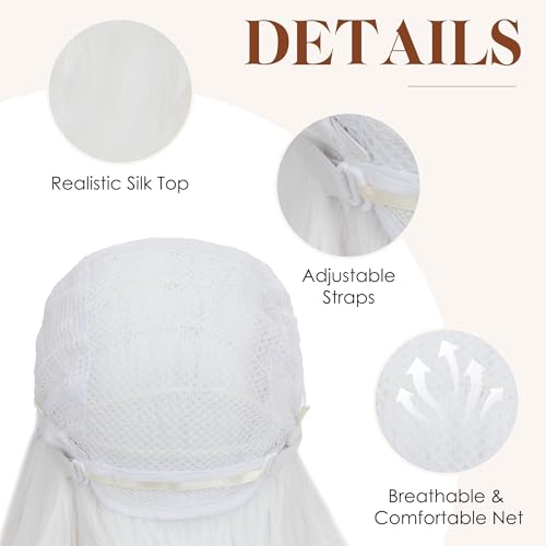 Image of S-noilite White Wig for Women 27 inch Long Curly Wavy Middle Part Wig Seamless Hairline Heat Safe Synthetic Hair Colorful Anime Cosplay Halloween Costume Party Wig