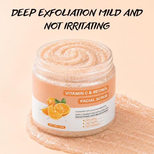 AOPEIBOTO Vitamin C and Retinol Face Scrub, Facial Scrub Exfoliating Clears Blackheads, Improve Dark Spot and Acne 100g/3.5oz β image 5