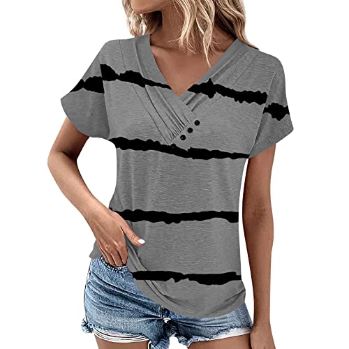 My Orders Placed Dressy Blouses For Women 2023 Short Sleeve Trendy V Neck Button Plus Size Western Tshirts Loose Ladies Blouses Casual Fall Fashion Clothes Cute Tunics Blusas De Mujer,C-Gray Large #TOP5