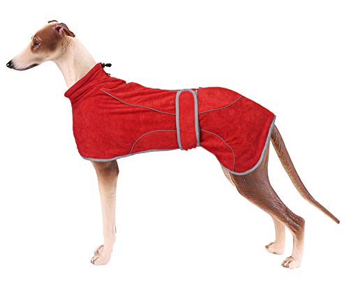 Ctomche - Albornoz para perro, toalla de baño de microfibra para perros, súper absorbente, de secado rápido, ajustable, para perros, color rojo y XXL