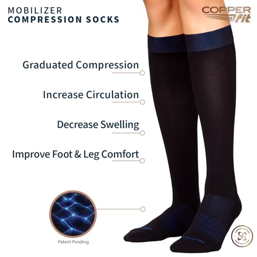 Image of Copper Fit Mobilizer Compression Socks Easy On & Off Improves Circulation, Reduces Swelling for Men & Women, Work & Running
