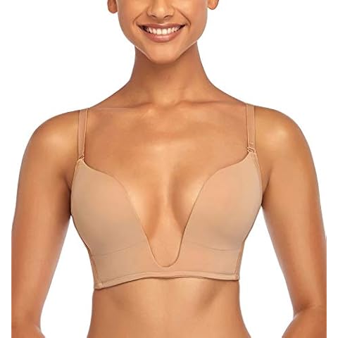 DotVol Women's Deep Plunge Bra Convertible Push up Low Cut Seamless U Shaped Wire Bra(34D, Beige) Cover