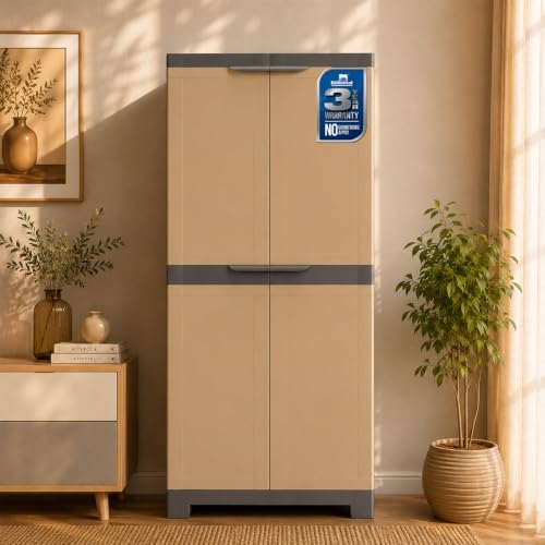 Nilkamal Freedom Big FMM Plastic Cabinet | 3-Year Warranty | 4-Shelf Storage Cupboard with Doors | Multi Organizer for Home, Wardrobe, and Kitchen | C