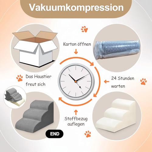 Niubya Hundetreppe für Kleine Hunde, H62 cm, für Katzentreppe Hundetreppe Bett und Sofa, ältere und verletzte Haustiere, mit waschbarem Bezug und hochdichtem Schaumstoff (Grau, 5 Stufen)