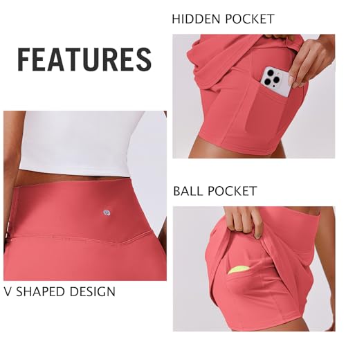 Image of PINSPARK Womens Tennis Skirt High Waisted Golf Skort with 2 Pockets Stretchy Athletic Skirts for Workout Pickleball Running
