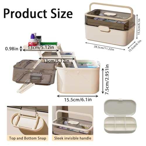 Image of ZLY First Aid Box, 3-Tier First Aid Container Empty with Mini Box,11.2in Accessory Storage Organizer, Craft Boxes for Storing Accessory First Aid Supplies, Crafts, Sewing Tools, Art Supplies