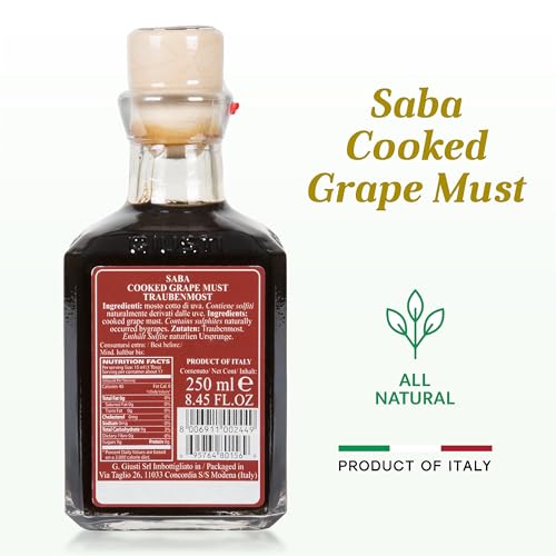 Giusti Giuseppe Saba - Italian Saba Cooked Grape Must Made in Modena, Italy - Gourmet Gift, Sweet and Fruity Flavor, 250ml Bottle