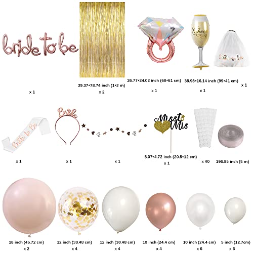 Rose Gold Bachelorette Party Bridal Shower Decoration For Wedding Engaged, Blush Bride To Be Balloons Arch With Champagne Diamond Ring Balloons Foil Curtain Backdrop, Miss To Mrs Bridal Veil Gift Set #TOP1