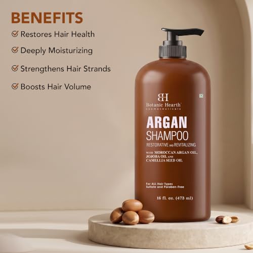 Image of Botanic Hearth Argan Shampoo, Hydrating & Volumizing, Sulfate & Paraben Free, All Hair Types & Color Treated Hair, Men and Women 16 fl oz