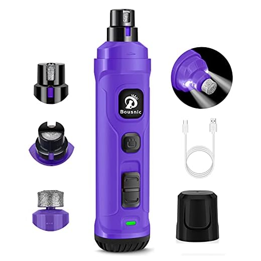 BOUSNIC Dog Nail Grinder with 2 LED Light - Super Quiet Pet Nail Grinder Powerful 2-Speed Electric Dog Nail Trimmer File Toenail Grinder for Puppy Small Medium Large Breed Dogs & Cats (Purple)