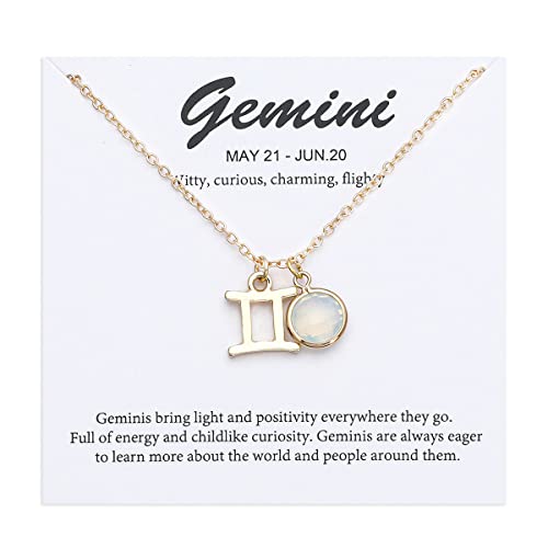 Gold Zodiac Birthstone Pendant Necklace for Women