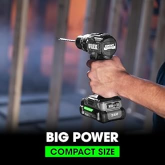 FLEX 24V Brushless Cordless 1/2-Inch 650 In-Lbs Torque 2-Speed Compact Hammer Drill Kit with 2.5Ah Lithium Battery and 160W Fast Charger - FX1231-1A
