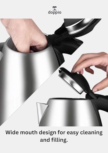Image of Doppio Electric Kettle 2 Litre - Stainless Steel Hot Water Boiler with Auto Shut-Off & Boil-Dry Protection | Fast Heating Electric Tea & Coffee Maker for Home, Office & Kitchen Use
