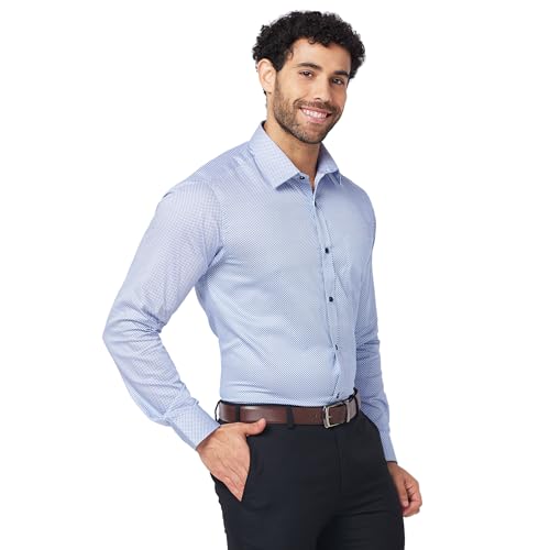 Image of Raymond Men's Slim Fit Pure Cotton Print Pattern Semi Cutaway Collar Full Sleeve Formal Shirt