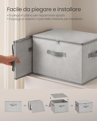 SONGMICS Scatole Portaoggetti con Coperchio, Set di 3 Contenitori Pieghevoli con Maniglie, Organizzatori per Vestiti e Giocattoli, 40 x 30 x 25 cm, Tessuto non tessuto, Grigio Tortora RZB003W01 - Immagine 4