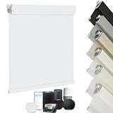 Changshade Custom Cut No-Drill Blackout Roller Shades, Motorized 100% Room Darkening Premium Blinds Renter-Friendly Full Light Blocking Shades for Bedroom, Kids Room & Home Theater, Basic White