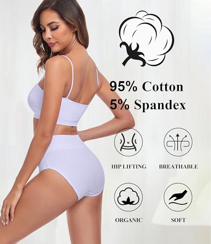 Image of coskefy High Waist Cotton Underwear for Women Full Coverage Panties Floral Print Briefs for Ladies 5 Pack