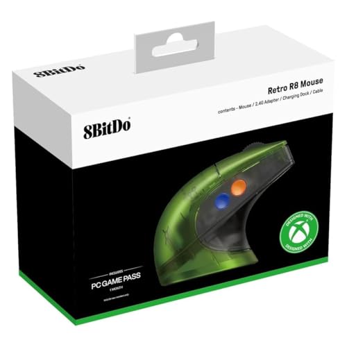 Image of 8BitDo Retro R8 Mouse with PAW 3395 Optical Sensor DPI 26K, Wireless 4K Polling Mouse with Charging Dock, Programmable Buttons, and Kailh Sword GM X Micro Switches - Xbox Edition(Officially Licensed)