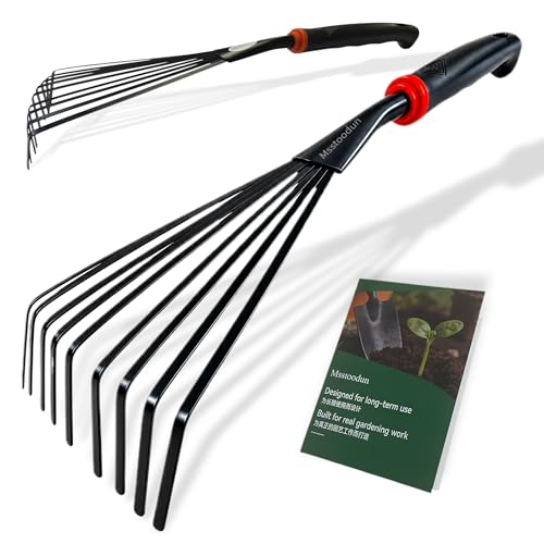2 Pack Small Hand Rake for Gardening Mini Leaf & Shrub Rake with Durable Steel Tines Ergonomic Non-Slip Handle for Flower Beds Lawn Leaves & Yard Cleanup