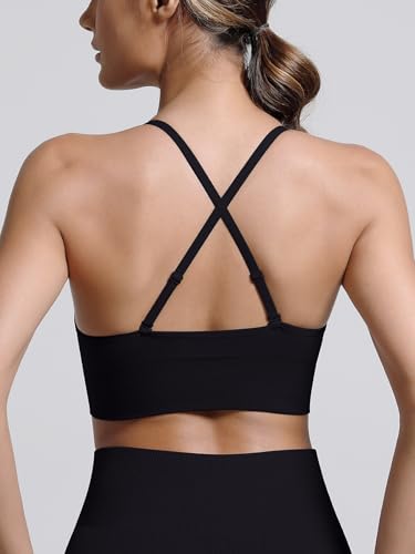 V Neck Adjustable Spaghetti Straps Sports Bra for Women, Padded Criss Cross Back Longline Yoga Bra Workout Crop Top Multipack2