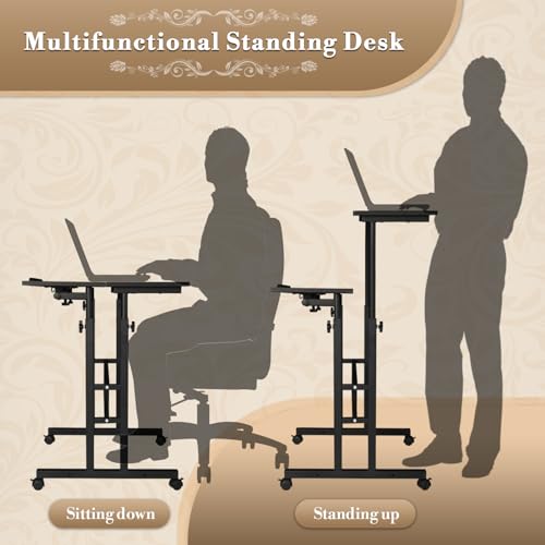 Athena Collection DS-AT-003BKBKA20 Height Adjustable Rolling Desk Mobile Portable Laptop Stand Cart Small Sit Standing Desk Computer Table Workstation thumb #3