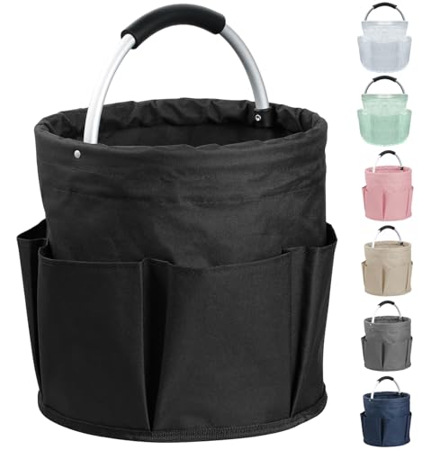 Image of 17L Cleaning Caddy with Handle and 6 Pockets, Foldable Cleaning Supply Caddy, Portable Shower Caddy in 600D Oxford Fabric, Multifunctional Storage Basket for Camping, Gardening, Black