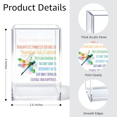 Image of Dragonflies Symbolize Our Ability Acrylic Pen Holder Cosmetic Organizer, Funny Dragonfly Pen Pencil Holders for Desk, Desk Accessories Office Gifts for Dragonfly Lover Teacher Coworker Daughter
