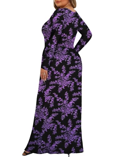 Tencede Womens Plus Size Maxi Dresses Long Sleeve with Pockets Casual Long Dress 1X-5X4