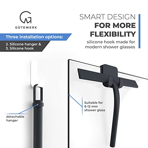 Gütewerk Shower Squeegee For Glass Doors, Rubber Window Squeegee, Small Squeegee For Shower Glass Door, Shower Glass Cleaner, Glass Shower Door Cleaner, Squeegee For Window Cleaning - Black - 9 Inch #TOP3
