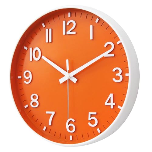HZDHCLH Wall Clocks Battery Operated,Wall Clock Orange,12 inch Wall Clock Silent Non Ticking Modern 3D Numbers for Kitchen Bedroom Living Room Office Classroom Decor