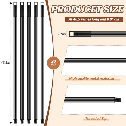 Image of Gisafai 46.5 Inch Broom Handle with Threaded Tip,Black,20 Pcs | Broom Sticks Metal Cleaning Pole with Plastic Thread Stick, for Floor Brushes Replacement Clean Tools Commercial Home Office