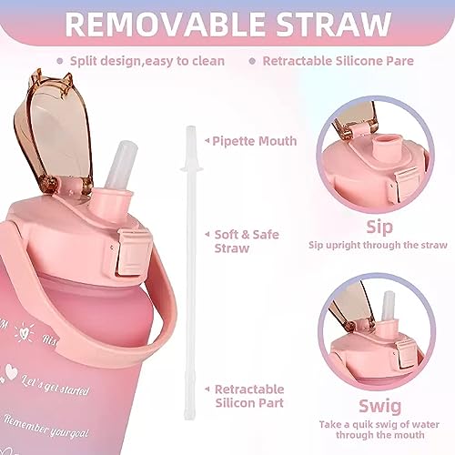 Image of Motivational Gallon with Time Marker WATER BOTTLE 2000 ml Water 2000 ml Bottle With Drinking Glass (Pack of 1, Multicolor, Silicone)