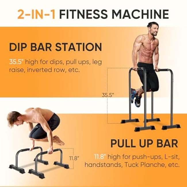 Dip Bar, 2-in-1 Adjustable Dip Stand Station for Home Workout, Heavy Duty Parallel Bars Workout Equipment for Strength Training