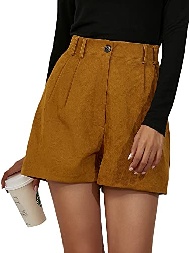 Milumia Women s Casual Corduroy Shorts High Waisted Zipper Fly Shorts Brown Medium