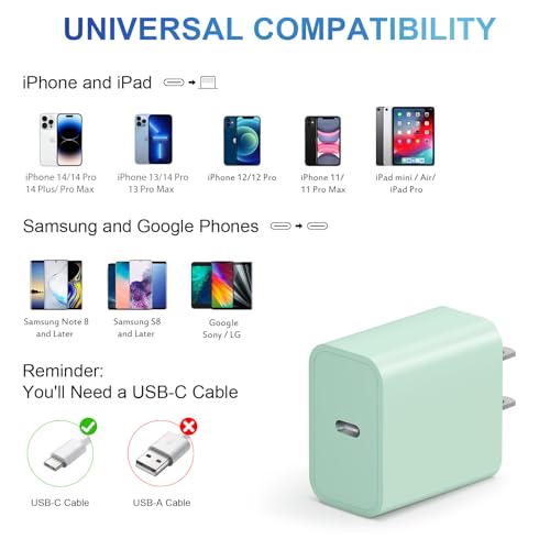 iPhone Charger Fast Charger [Apple MFi Certified] Type C Wall Charger Block with 10ft USB C to Lightning Cables for iPhone 14 13 12 11 Pro/Pro Max/Xs Max/XR/iPad/AirPods Pro (2pack10ft-green) by Coreykin - Used condition - Image 4