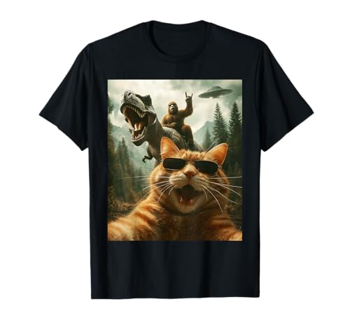 Funny Sunglasses Cat Selfie Bigfoot T-Rex Dinosaur Alien UFO T-Shirt