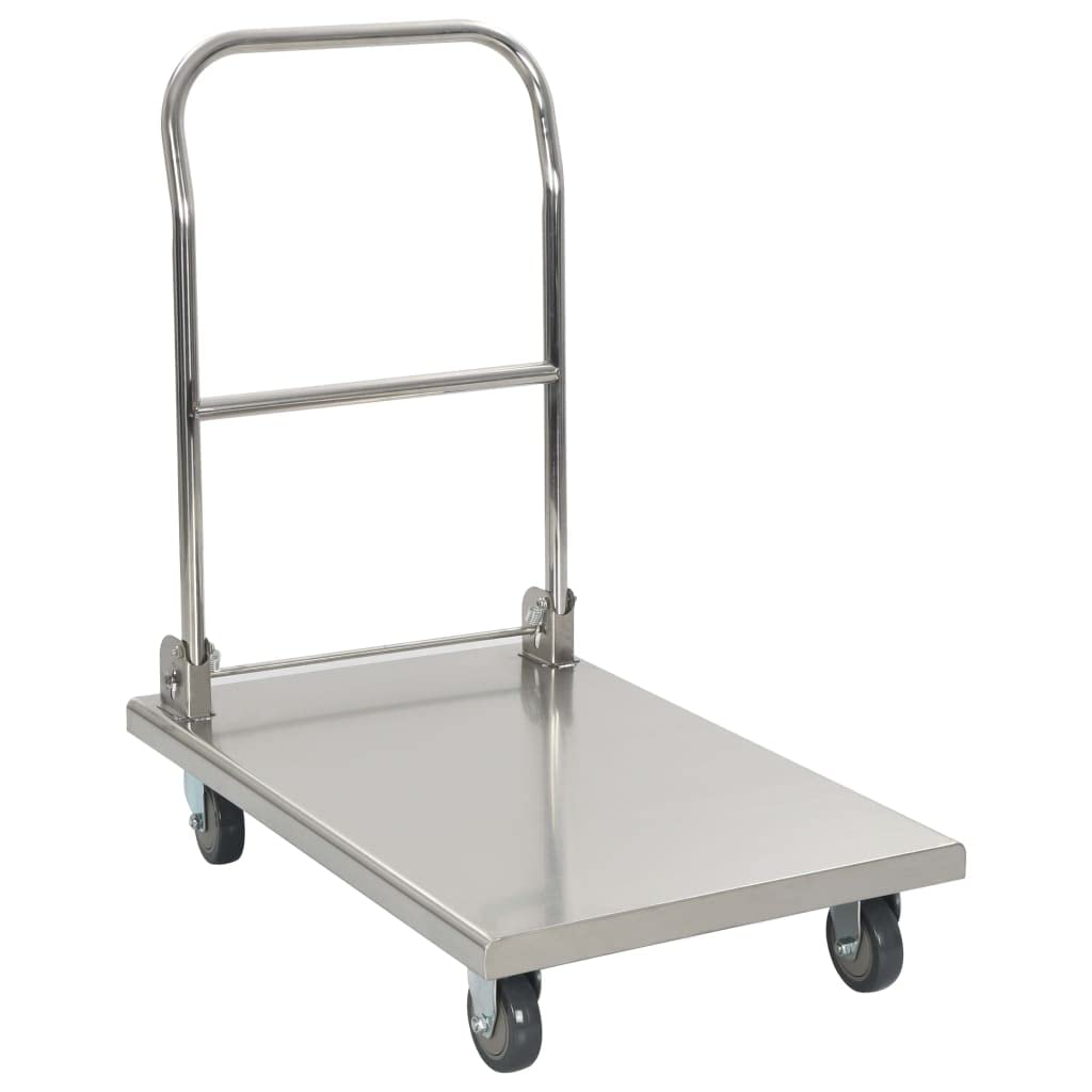 Générique Plattformwagen, silberfarben, 82 x 53 x 86 cm, aus Edelstahl, faltbar mit Pedal, für schweren Transport bis zu 200 kg, ideal für Küche, Hotel, Lager, 2 Lenkrollen und 2