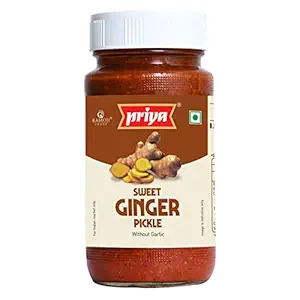 Priya Sweet Ginger Pickle without Garlic, 300g - Authentic Telugu Style Achar |Traditional South Indian Taste| Homemade Andhra Pickles|Khatta Meetha| With Tamarind Paste & Mixed Spices| Glass Jar