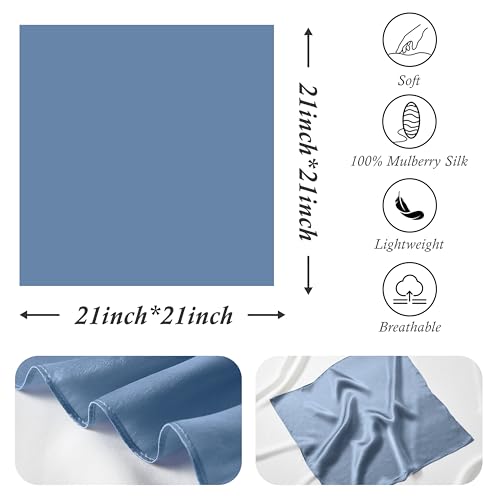 21"x21" Solid Color Mulberry Silk Scarf Silk Hair Wrap Head Scarf Lightweight Square Neckerchief, Blue4