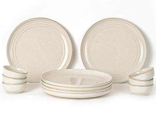 Image of Bodhi House Handcrafted Chip Resistant Porcelain Dinner Set, 12 Pieces Dish Set Serving for 6, Microwave and Dishwasher Safe, Bone-ash Free, Crockery Set for Dining and Gifting, Spanish White