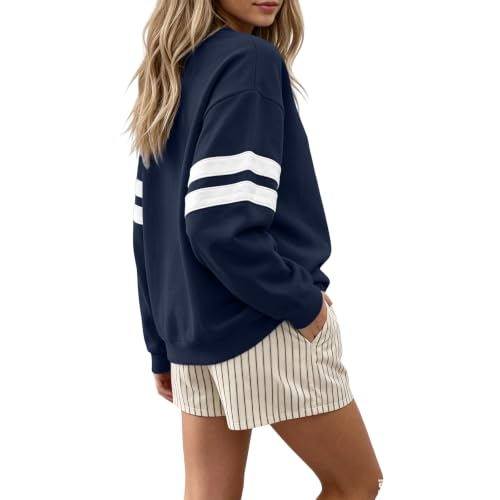 Oversized Sweatshirt for Women Drop Shoulder Varsity Striped Sweat Shirt - image 5