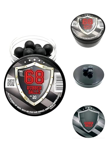 20 x Premium Quality .68 Caliber Hard Rubber Balls 3.9 gr. Heavy Powerballs Resuable Paintballs for Self & Home Defense Pistols