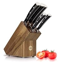 5 Piece Professional Sabatier Knife Block Set - Solid Wood Block, Full Tang, Quality High Carbon Steel Taper Ground Blades, Triple Rivet Comfort Handles. Sharper for Longer. by Taylors Eye Witness