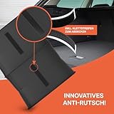 POUKO® Kofferraum Organizer Schwarz I Extrem stabiler Auto Organizer mit Anti-Rutsch-Klett I Praktische faltbare Kofferraumtasche für mehr Ordnung und Platz im Auto I Hochwertige Kofferraum Box