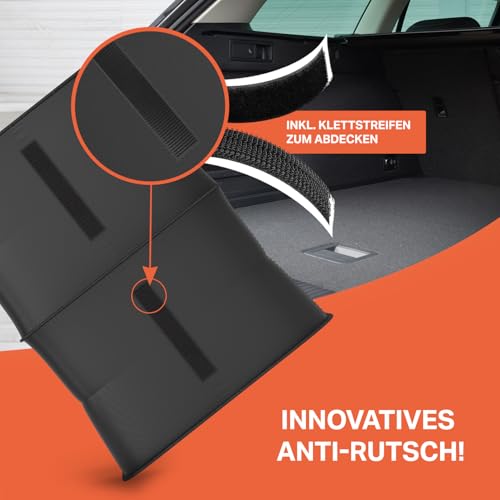 POUKO® Kofferraum Organizer Schwarz I Extrem stabiler Auto Organizer mit Anti-Rutsch-Klett I Praktische faltbare Kofferraumtasche für mehr Ordnung und Platz im Auto I Hochwertige Kofferraum Box